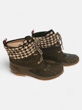 Tommy Hilfiger Black and White Houndstooth Duck Boots